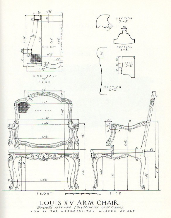 Measured drawing of rococo chair from Salomonsky 'Masterpieces of Furniture'