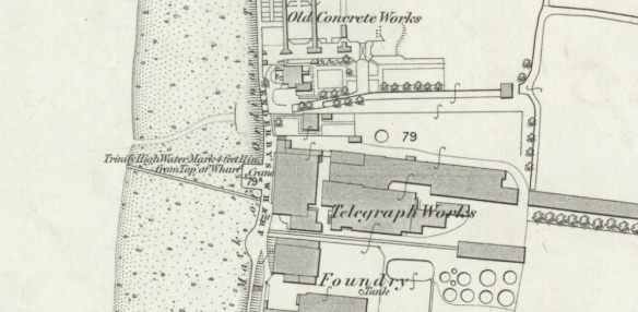 detail showing Enderby's Wharf in late 1860s from OS 25inch:1mile First Editions 1850s